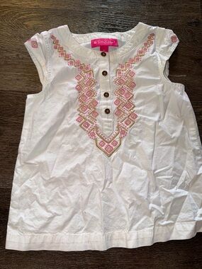 Lilly Pulitzer White Sleeveless Top with Pink & Gold Embroidery